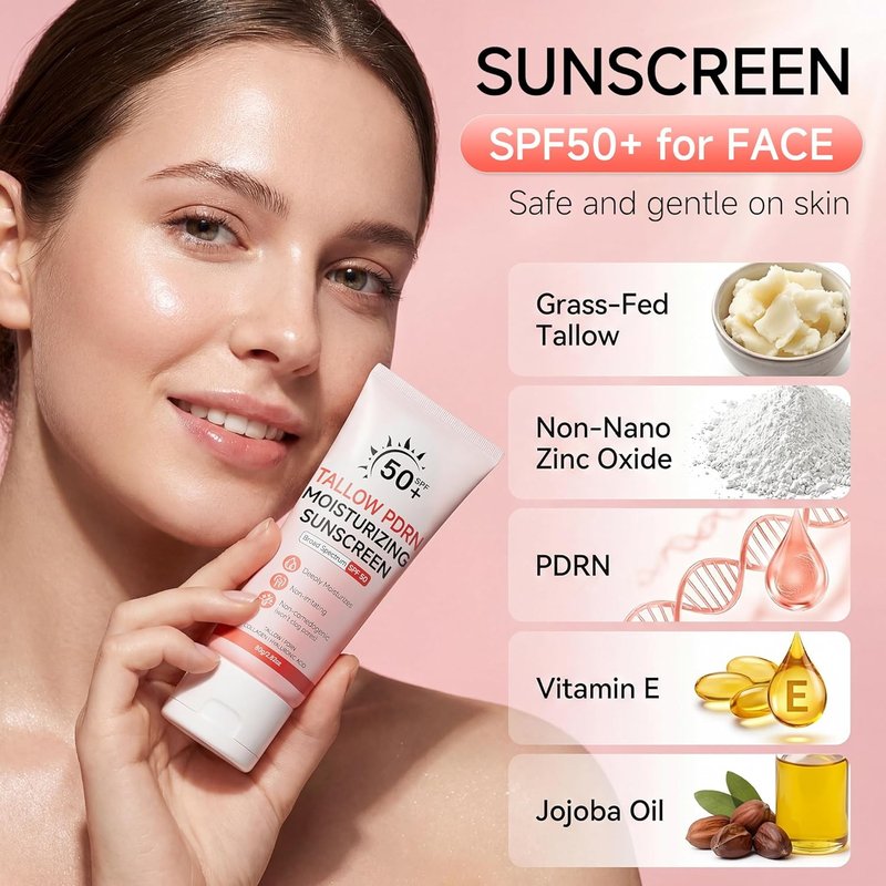 Beef Tallow Sunscreen - Mineral SPF 50 with Non-Nano Zinc Oxide | Moisturizing for Sensitive Skin & Kids, 2.82 OZ