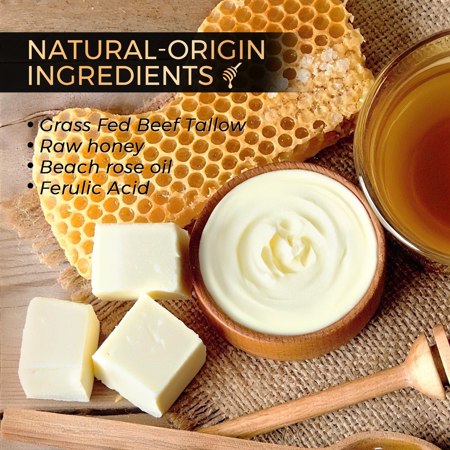 QOOQ 100% Grass Fed Beef Tallow for Skin with Raw Honey & Beach Rose Oil - for Sensitive & Eczema Skin - Natural Face/Body Butter + Lip Balm, Coffee, 1.3 oz
