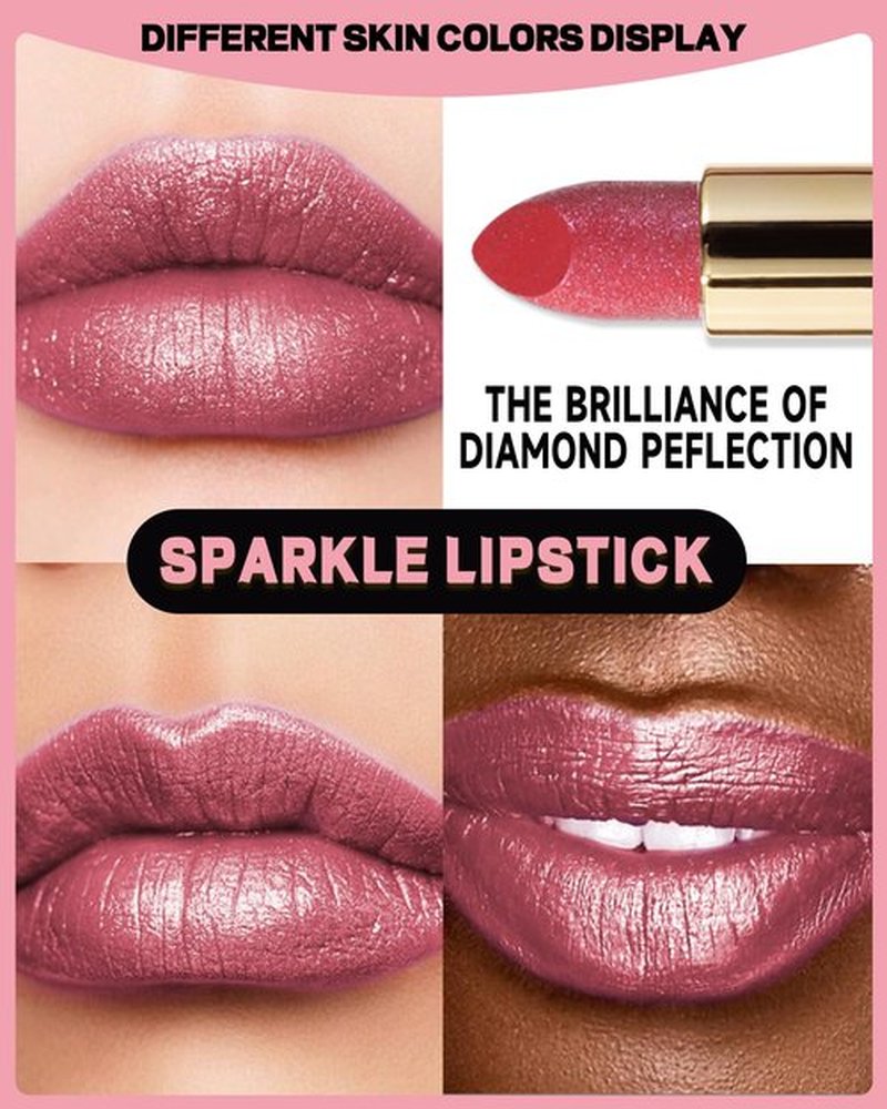 Glitter Metallic Cherry Plum Shimmer Lipstick Long Lasting, High Shine Glitter Diamond Creamy Red Lipstick Transfer Proof Non-Stick Lip Gloss Shimmer High Impact Full Coverage Lip Makeup for Women-03