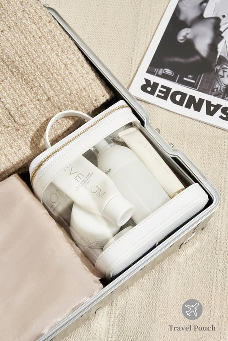 ROWNYEON Clear Makeup Bag, Travel Toiletry Bag Transparent Cosmetic Case with Zipper, Portable Make Up Organizer Clear Car Bag for Essentials with Handle (White)
