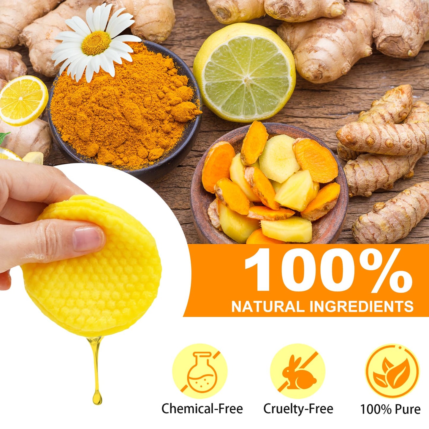 Turmeric Kojic Acid Vitamin C Exfoliating Pads - 50 Count for Oil Control, Hydration & Dullness Reduction - Face & Body Cleansing Pads