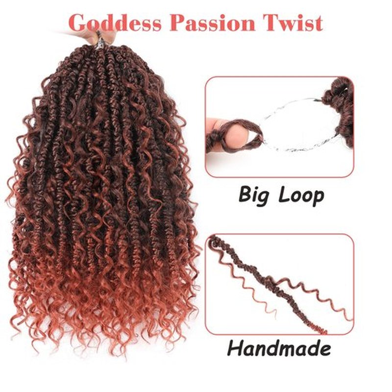 Leeven 8 Packs 10 Inch Goddess Passion Twist Crochet Hair Ombre Copper Red Boho Style Crochet Twist Ginger Pre Twisted Bomb Twist Curly Ends Pre Looped Bohemian Synthetic Braids for Women #T350