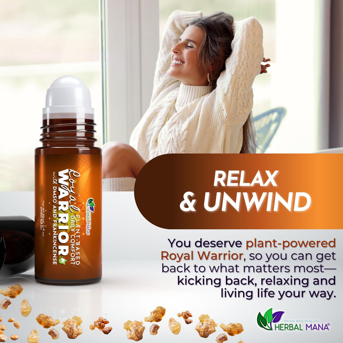 Herbal Mana Frankincense DMSO Roll-On | Menthol-Free | Royal Warrior | 1 fl oz (30 mL)