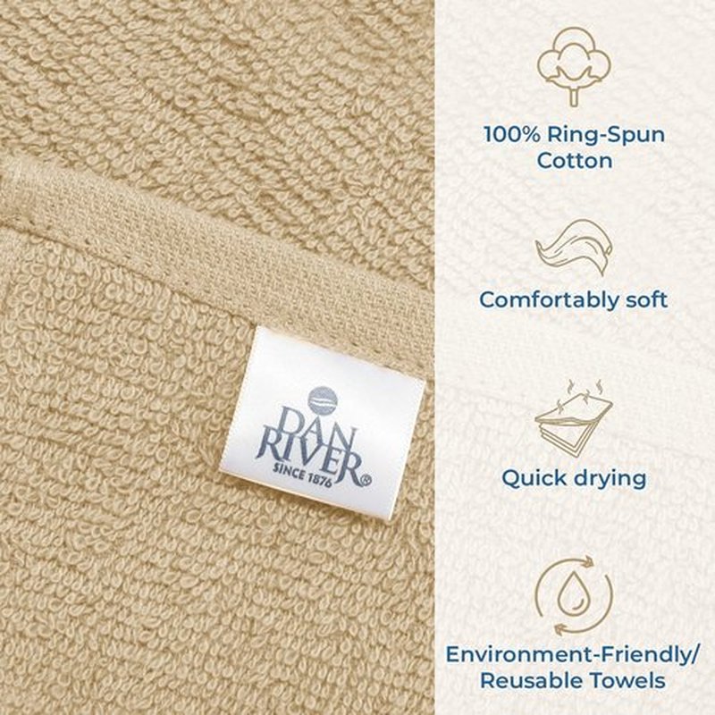DAN RIVER 100% Cotton Washcloths 24 Pack Premium Quality Face and Body Cloth, Quick Dry Essential Towels for Bathroom, Hand, Kitchen & Cleaning, Baby Washcloths | 12X12 in | 400 GSM | Tan