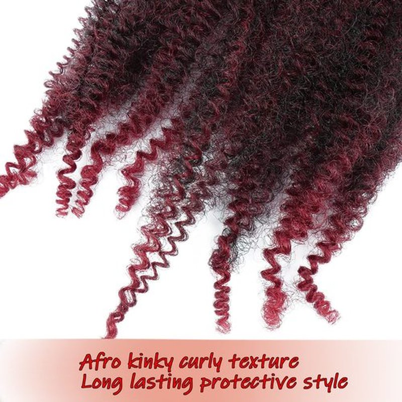 IXIMII 16 Inch Burgundy Springy Afro Twist Hair 3 Packs Red Pre-Separated Kinky Marley Twist Braiding Hair Soft Pre-Fluffed Synthetic Crochet Hair Extensions for Spring Twists Bomb Twists Style