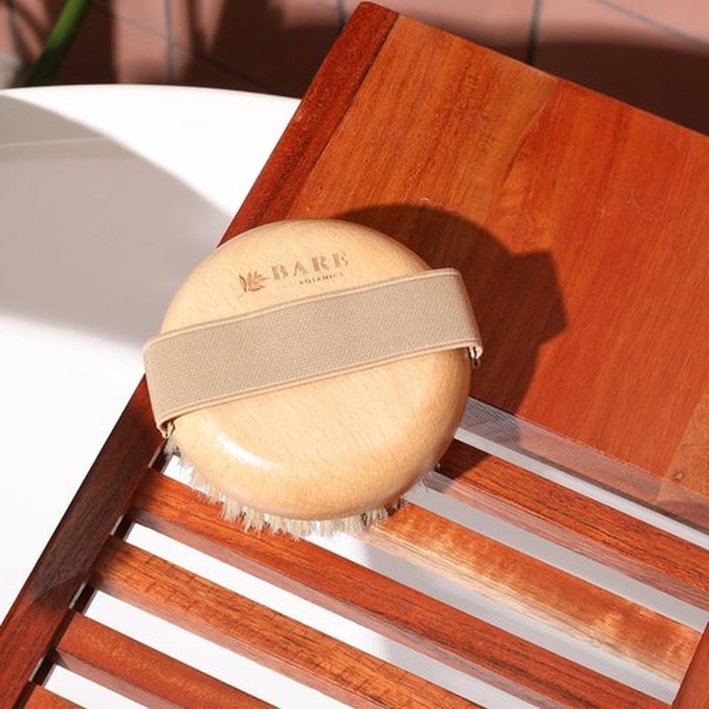 Bare Botanics Dry Body Brush for Lymphatic Drainage | Gentle Exfoliation for Soft Skin | Ergonomically Designed with Elastic Strap | Soft but Firm Natural Boar Bristles