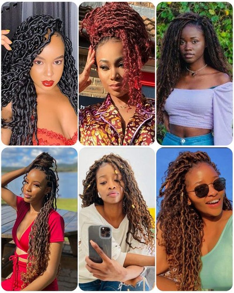 Blue Crochet hair 18 inch Goddess Locs Crochet Hair for Black Women 7 Packs Faux Locs Crochet Hair Long Bohemian Locs with Curly Ends (18 Inch,Tblue)