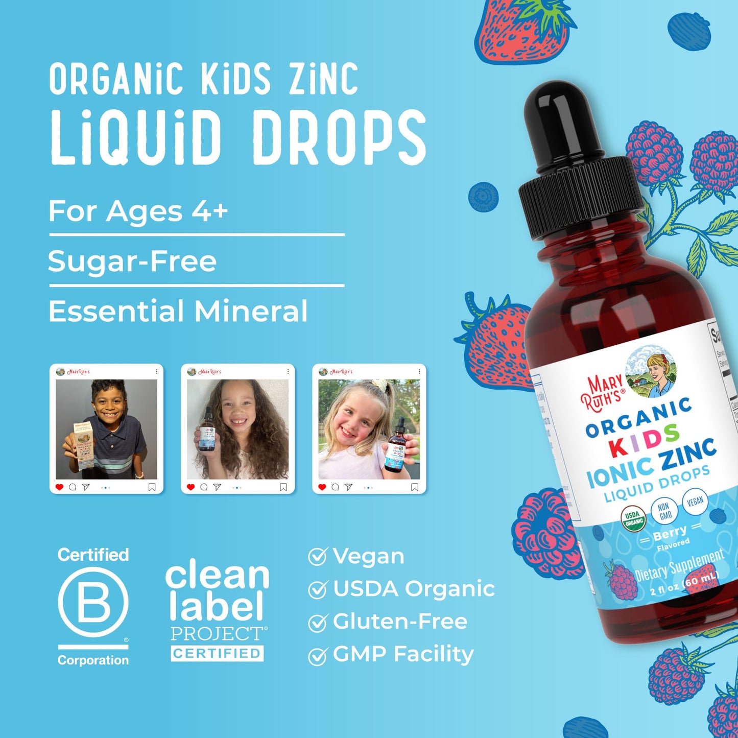 MaryRuth's Organic Liquid Zinc Drops for Kids, Immune Support, Vegan, 2oz
