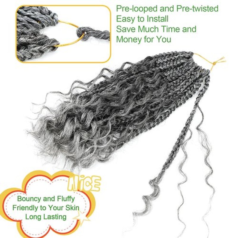 Fulcrum Goddess Box Braids Crochet Hair 12 Inch, 9 Packs Box Braids Crochet Hair for Women, Crochet Braids with Curly Ends (12Inch, Tgray#)