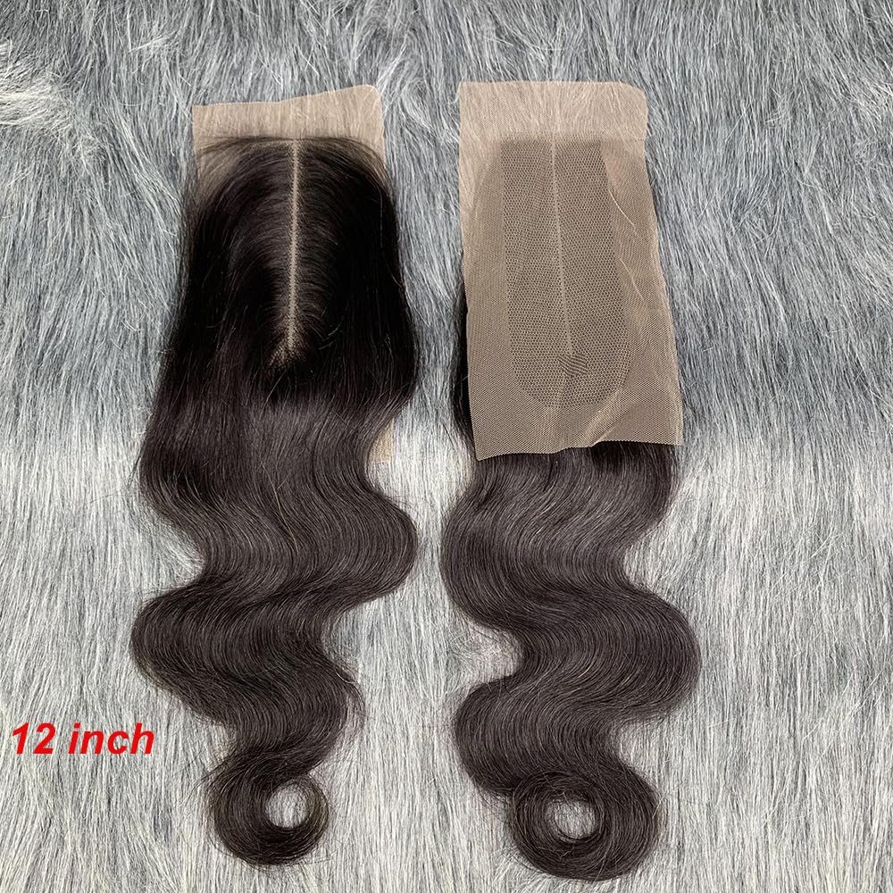 Human Hair Body Wave Lace 2x6 Kim K Closure Brazilian Remy Hair Middle Part Transparent Swiss Lace Wavy Closure with Baby Hair Natural Black Color (10 inch, 2x6 Closure)