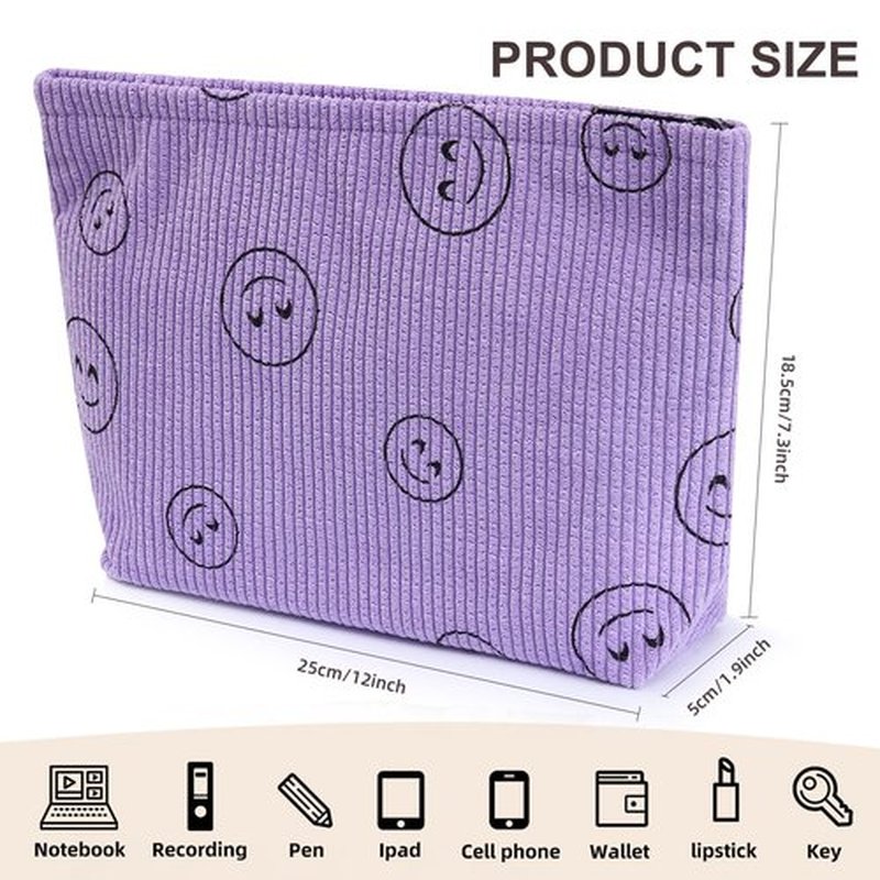 Wudimeitt Cosmetic bag Makeup bag Preppy Cute Corduroy Toiletry bag for women travel essentials (Full purple)