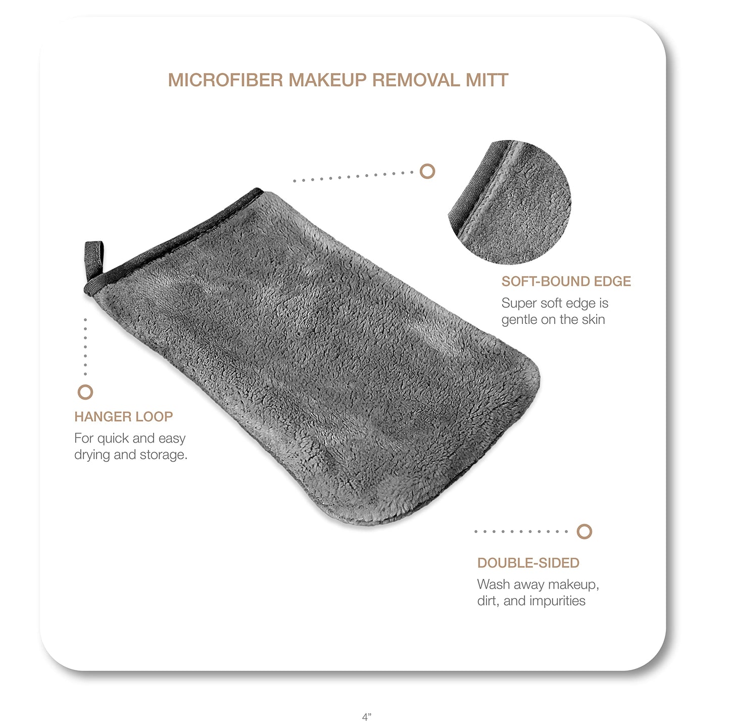 Eurow Reusable Makeup Remover Mitts, Soft Microfiber Face Cloth for All Skin Types, Chemical-Free, Hypoallergenic, Machine Washable, Gentle & Effective Facial Cleansing, 3-Pack, Gray