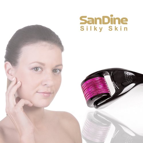 Microneedle Derma Roller - 540 Micro Needle Skin Care System - Ideal to Keep Your Skin Young and Radiant - Titanium for Silky Smooth and Beautiful Skin - Includes FREE E-Book -By Sandine (0.3mm)