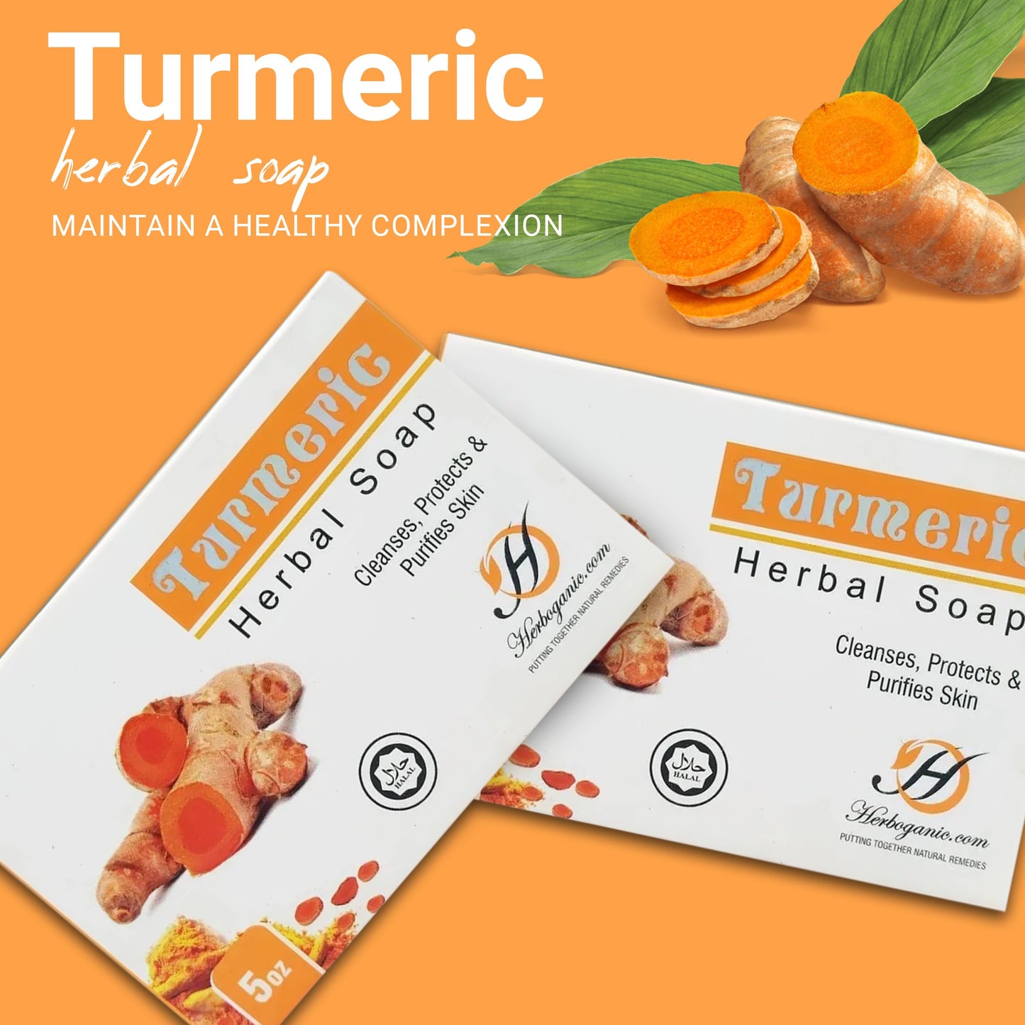 HERBOGANIC Turmeric Herbal Soap | Pack of 6 of 5oz soap Bar | Natural Bar Soap for Face and Body | Hydrating and Nourishing | Suitable for Men and Women