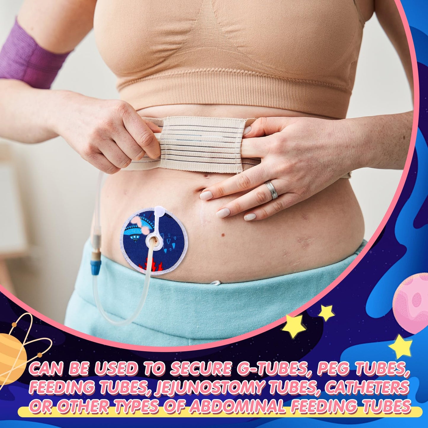 Threlaco 48 Pcs Gtube Button Covers Feeding Tube Pads Holder Abdominal Reusable Accessories Peg Tube Soft Absorbent Breast Feeding Pads Breastfeeding Support Nursing Care Stay Dry(Universe)