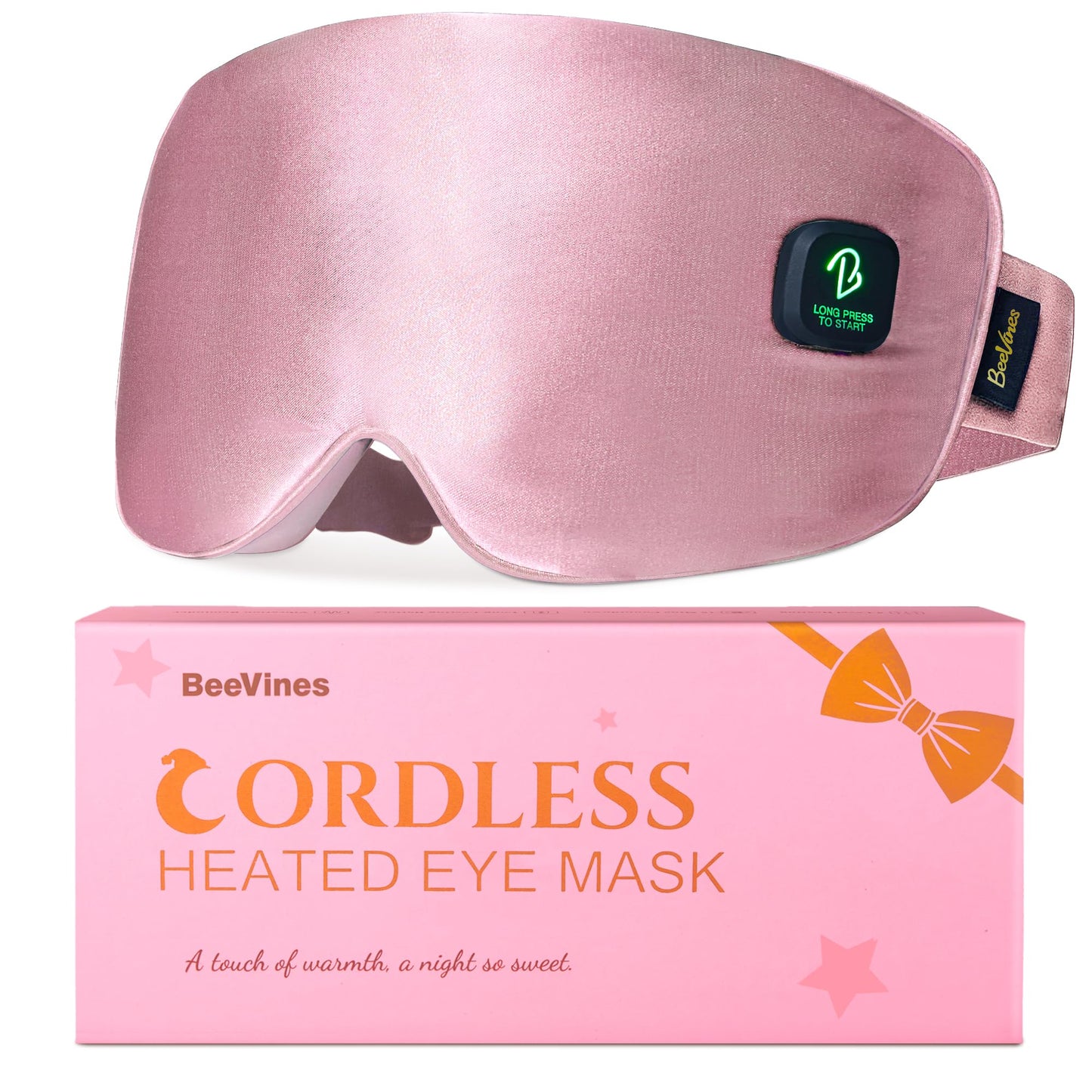 BeeVines Cordless Heated Eye Mask for Dry Eyes, Washable Heat Eye Masks for Blepharitis, Warm Eye Compress for Men & Women, 1500mAh Rechargeable Eye Warmer with Travel Pouch(Pink)