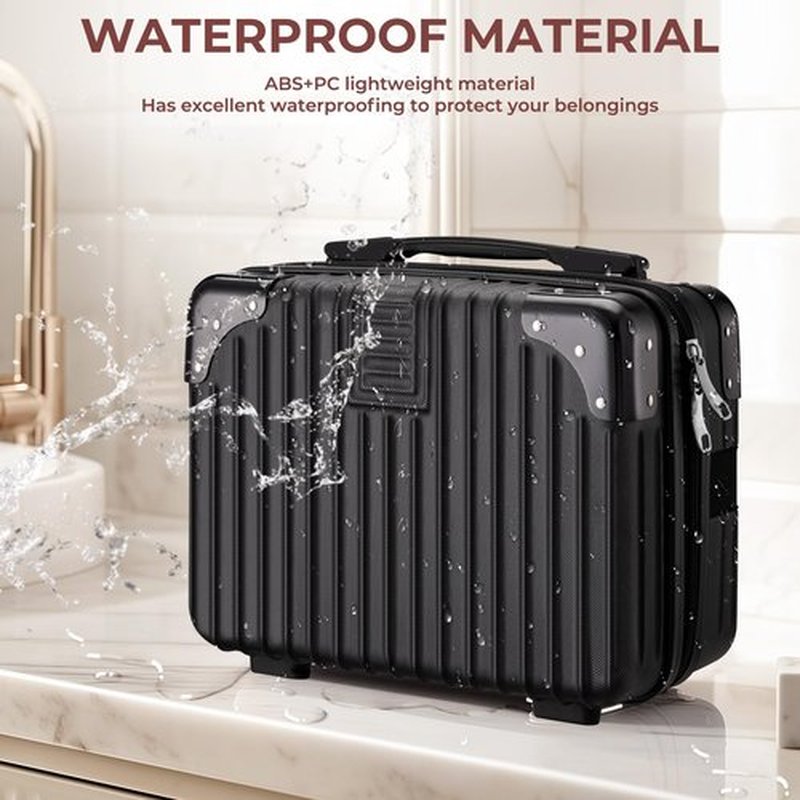 Noverlife Portable Hard Shell Cosmetic Travel Case 12 Inch, Mini Travel Hand Luggage with Elastic Band Travel Makeup Case, Small Makeup Carrying Suitcase for Train Cosmetic Bag Travel Camping - Black