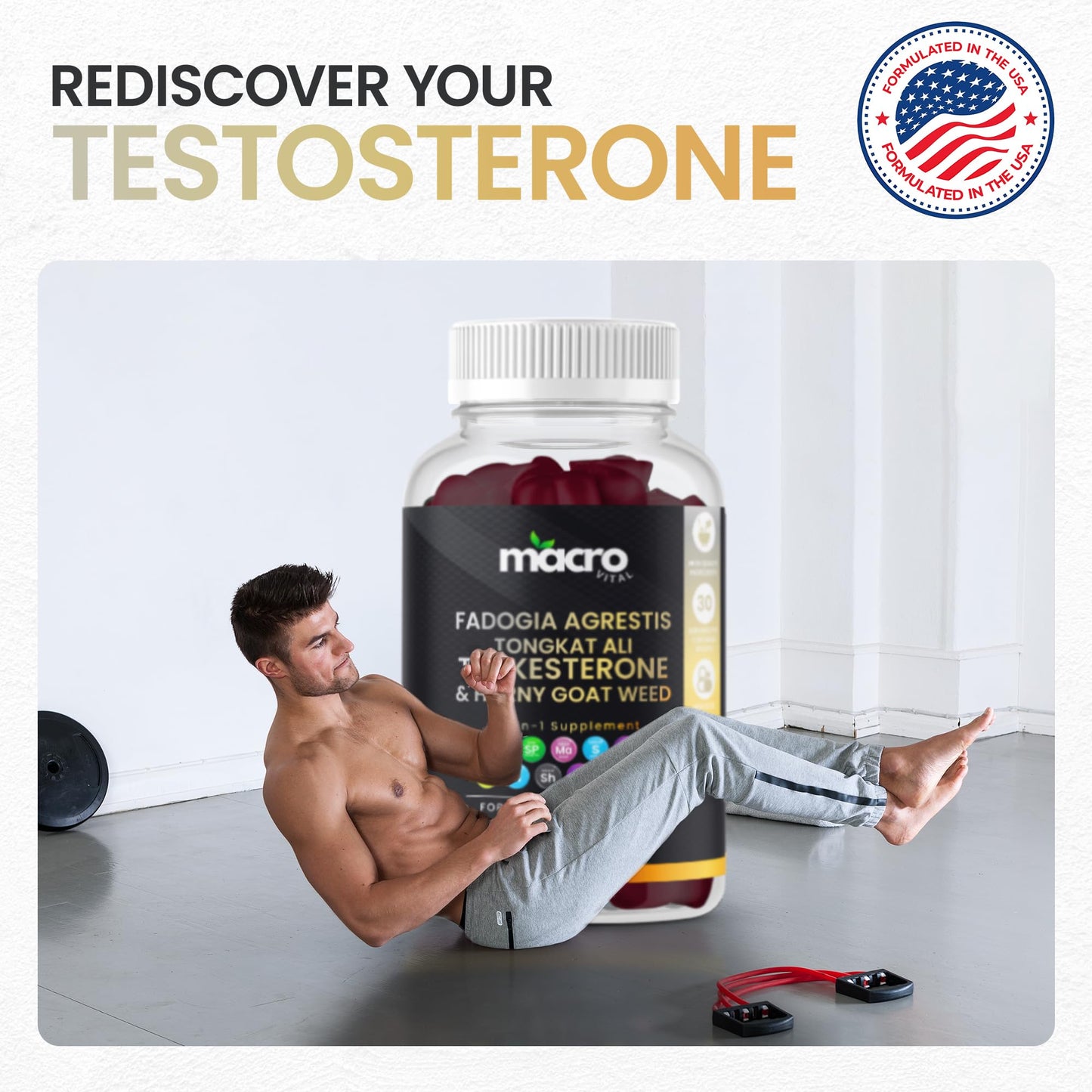 MACRO VITAL Testosterone Booster for Men Gummies [Fast-Max Absorption] Masculinity Boost, Turkesterone, Tongkat Ali, Horny Goat Weed, Maca Root, Tribulus,Testo Gummies 60Ct