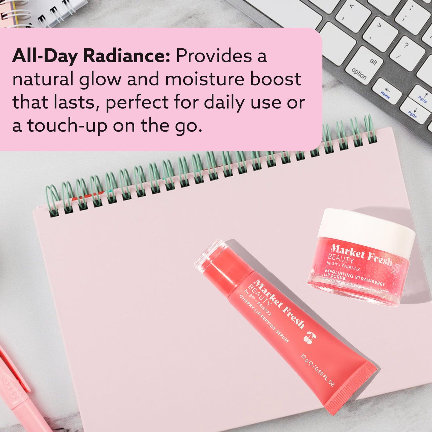 Market Fresh Beauty Lip Peptide Treatment - with Exfoliating Strawberry Scrub and Cherry Serum - for Hydrating, Plumping, Clean Beauty Lip Care