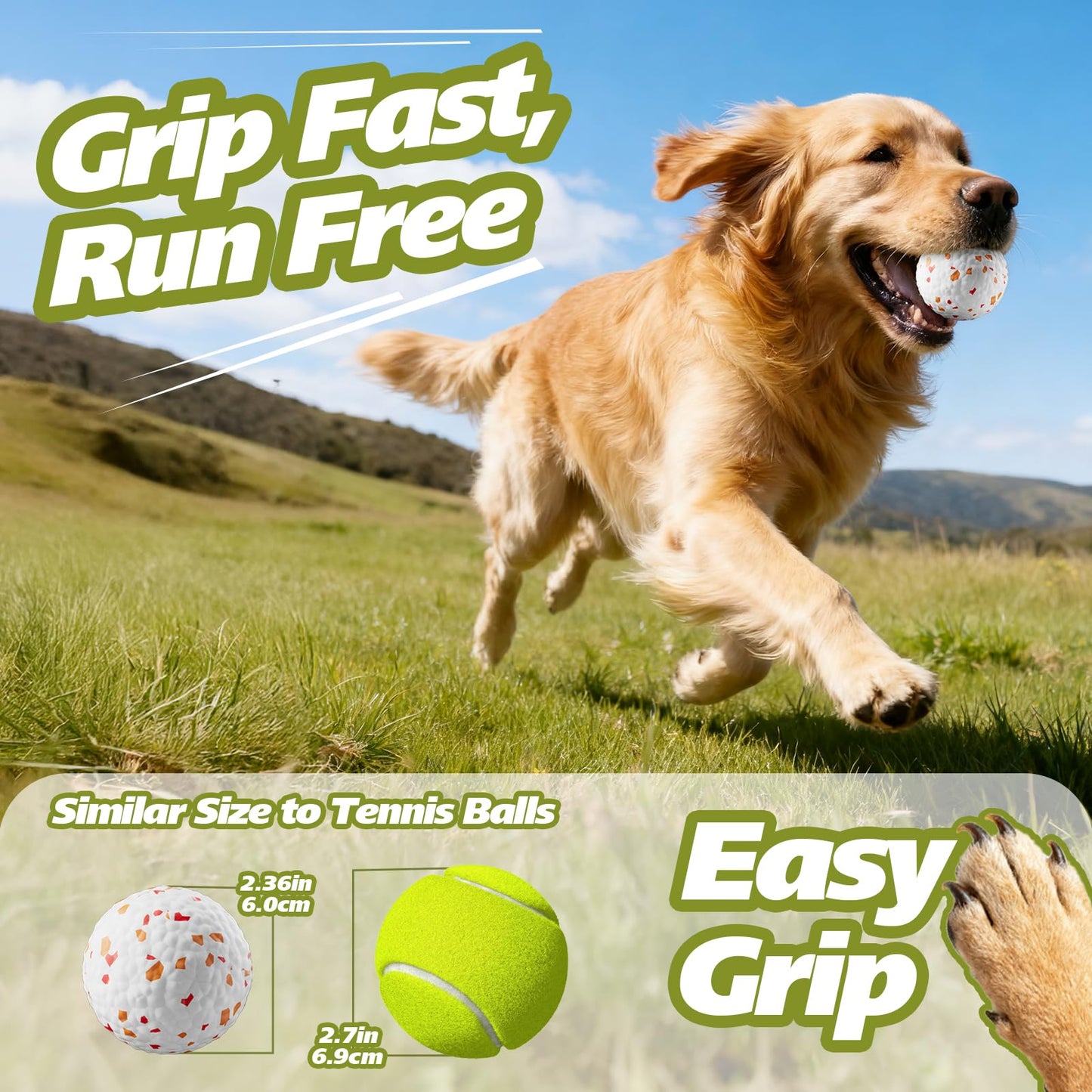 FOXMM E-TPU Dog Balls 3 Pack - Interactive Tennis Balls Alternative for Aggressive Chewers, Indestructible Chew Toys for Puppy Teething, Keep Dogs Busy, Suit for Large Medium Small Breed