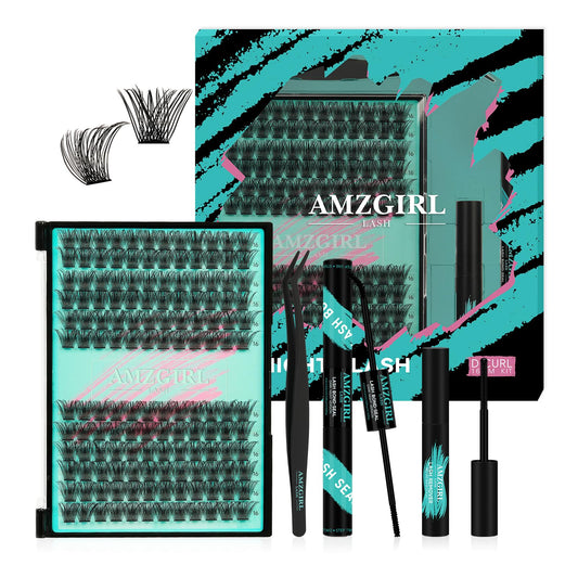 AMZGIRL LASH Midnight DIY Lash Extension Kit, 144 pcs Eyelash Clusters Kit Lash Bond and Seal, Lash Glue Remover and Applicator for Individual False Eyelashes Kit Lash Extensions(D-16mm Kit)