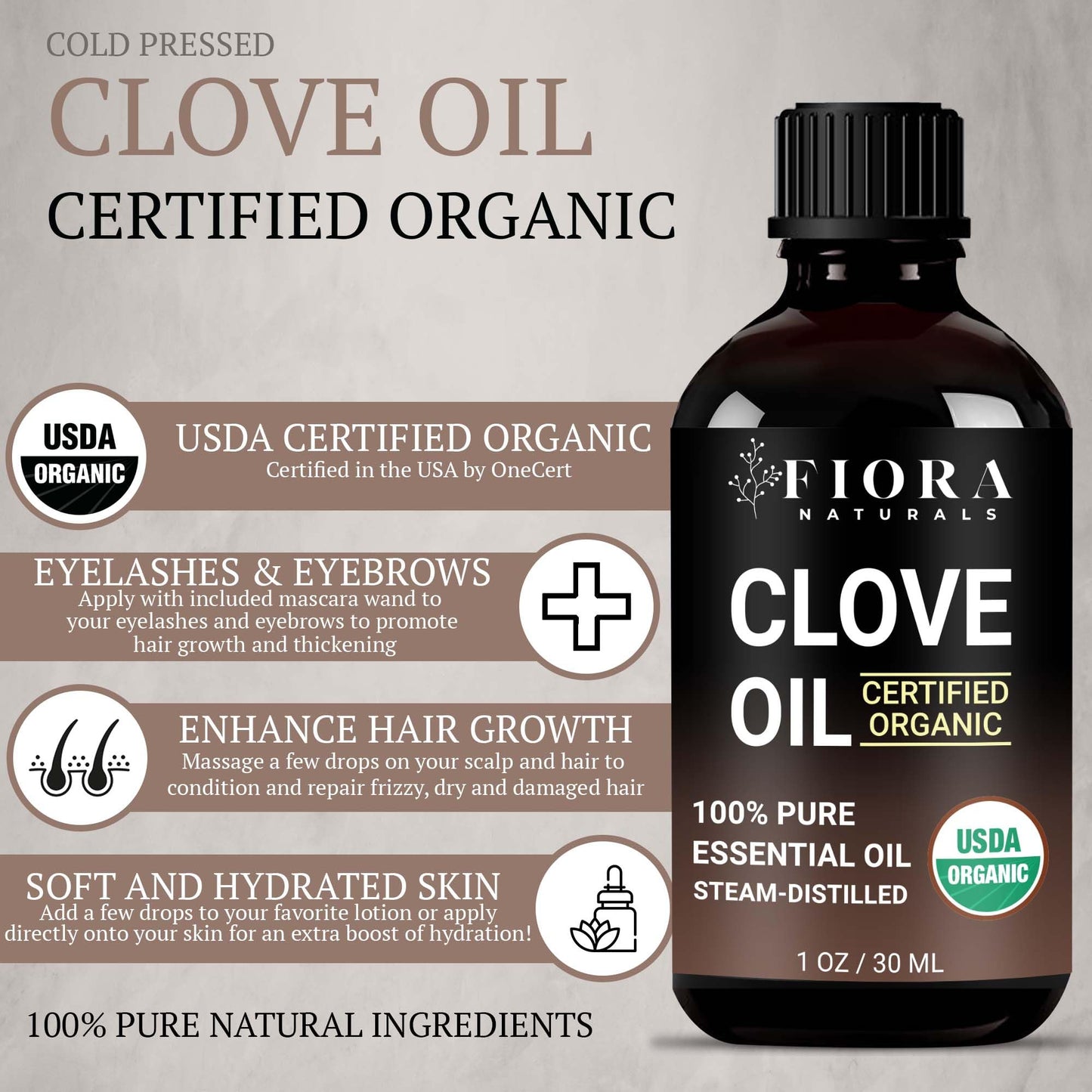 Organic Clove Essential Oil – 100% Pure, USDA Certified Clove Bud Oil for Teeth & Gums, Toothache Relief, Hair Growth & Aromatherapy – Premium Cloves Oil for DIY Wellness by Fiora Naturals