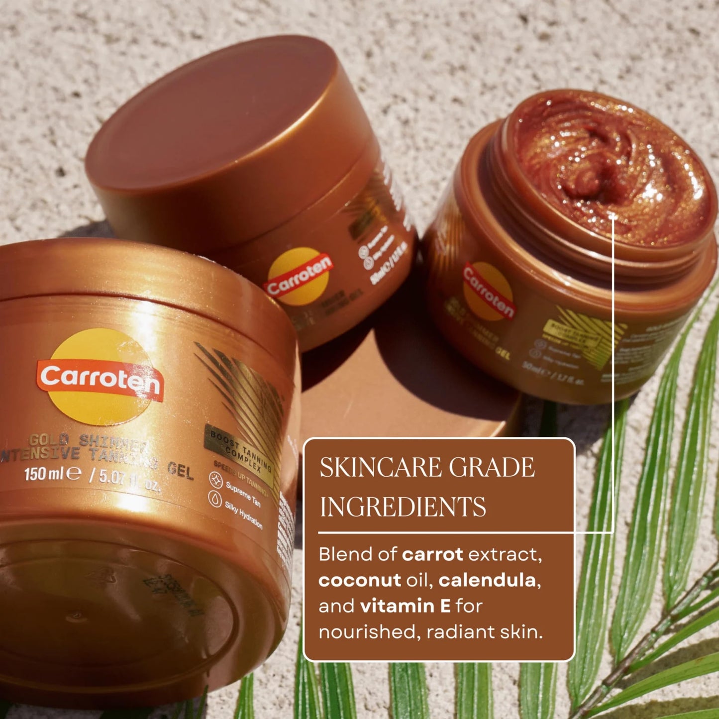 Carroten Mini Intensive + Gold Shimmer Tanning Gels | Travel Size Tan Accelerator & Body Bronzer | Non-Greasy, Water-Resistant | Carrot & Coconut Oil | Vitamin A&E For Hydration |1.7 Oz 2 Pack+Spatula