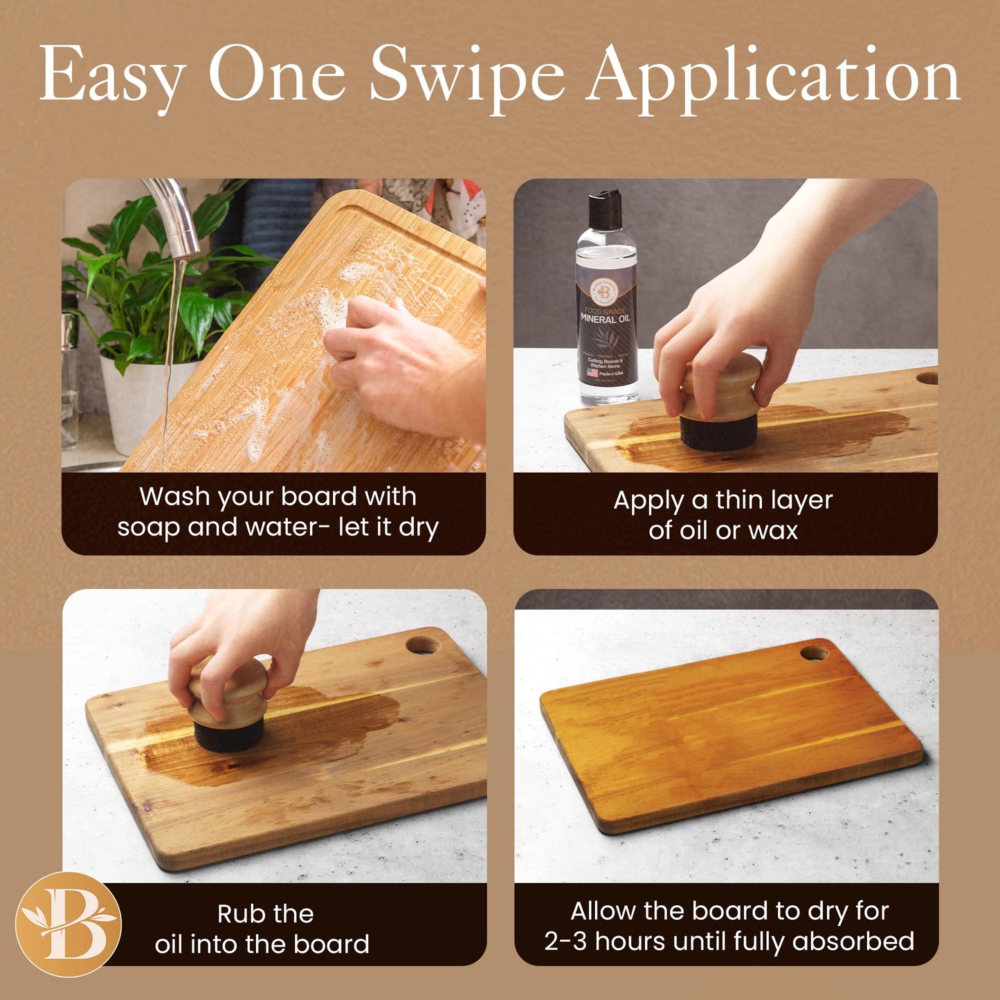 Cutting Board Oil Applicator Brush - Bamboo Wood Oil Brush for Applying Mineral Oil, Wax, Conditioner & Butcher Block Oil on Cutting Boards, Bamboo Boards, Wooden Utensils, Kitchen Maintenance Tool