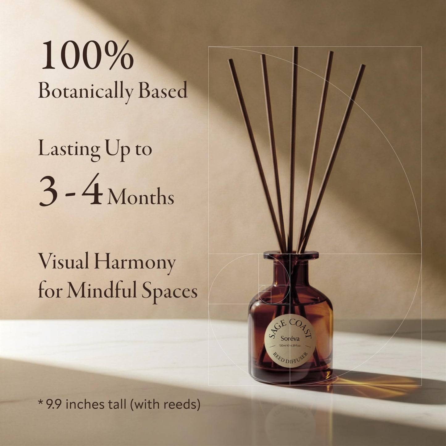 Soréva Luxury Reed Diffuser Set, Uplifting Citrus, Blood Orange & Jasmine, Plant-based Essential Oils, 120-Day Mindful Aromatherapy Home Fragrance for Bathroom & Office, Gift Set, 7 Sticks, 4.39 fl oz
