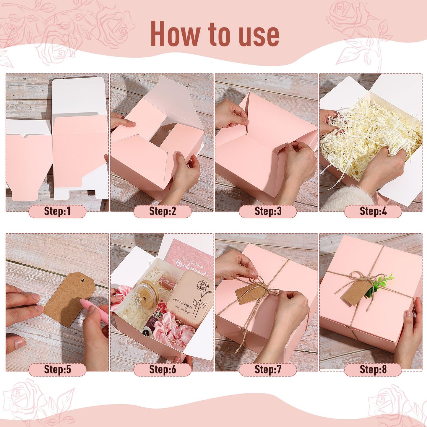 Teenyyou 60 Pcs Bridesmaid Proposal Gifts Bridesmaid Box Set Maid of Honor Gift Wedding Bridal Shower Include Jewelry Box Glass Cup Scrunchies Hair Knotted Bracelets Hand Cream Lip Balm Cards(Pink)