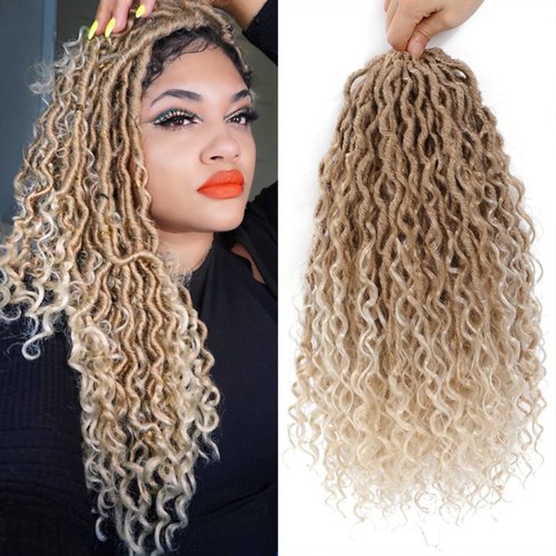 Alicoco Goddess Locs Crochet Hair 14 Inch 8 Packs Faux Locs Crochet Hair For Women Boho Soft Locs Pre-looped River Crochet Locs With Curly Ends (14 Inch (Pack of 8), 27/613)