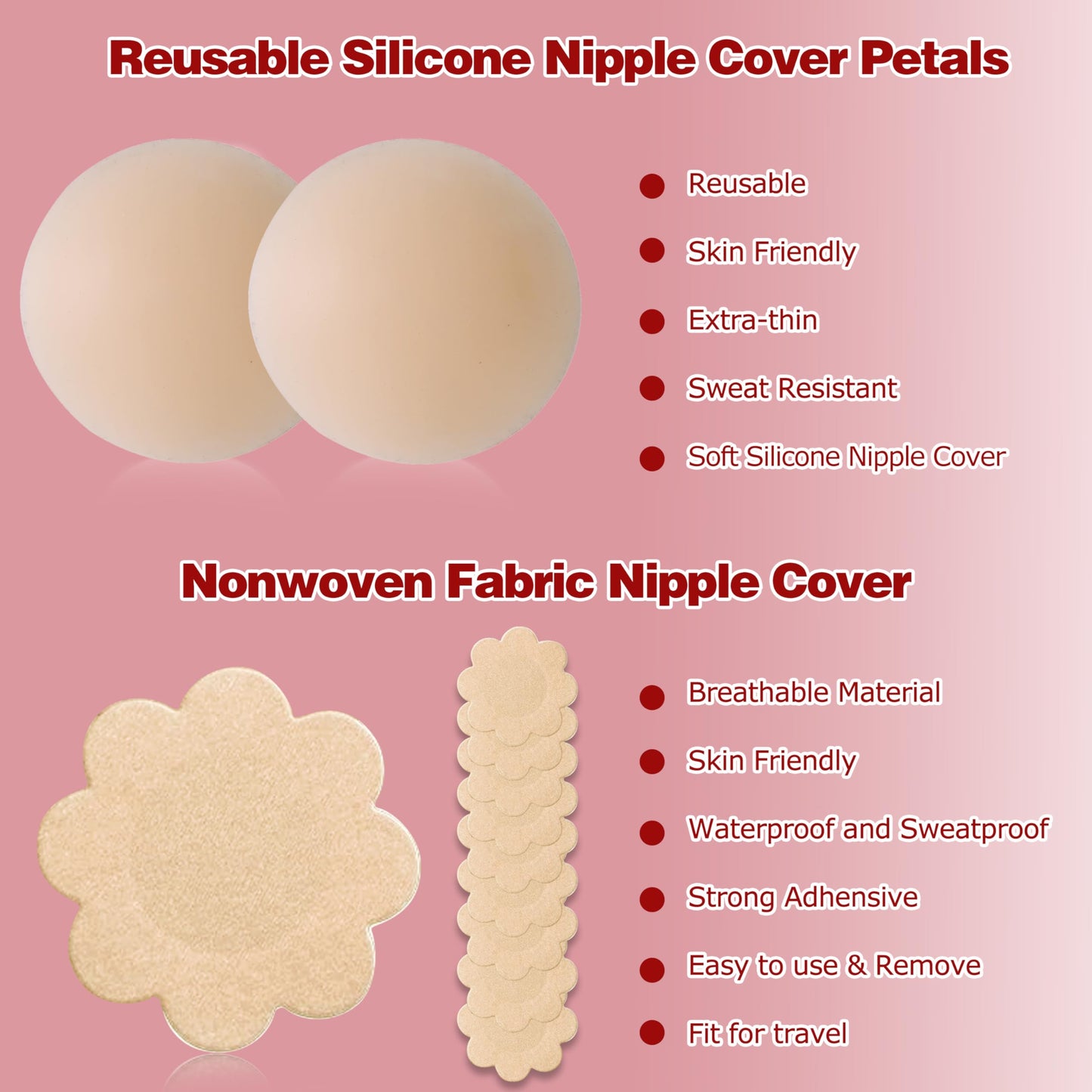 BEWTEIM Boobytape for Breast Lift Plus Size, XL Boob Tapes 5 inch Wide D-G Cup, Invisble Breast Tape Lifting Large Breast with 2 Reusable Nipple Covers 10 Satin Nipple Pasties Cream