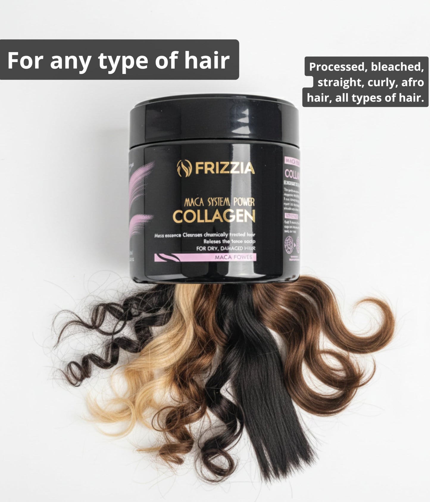 Frizzia ULTRA Collagen Hair Mask, EASY to use. With argan oil and maca. Hydration and shine, anti-frizz treatment for dry and damaged hair, professional smoothness, 500 ml