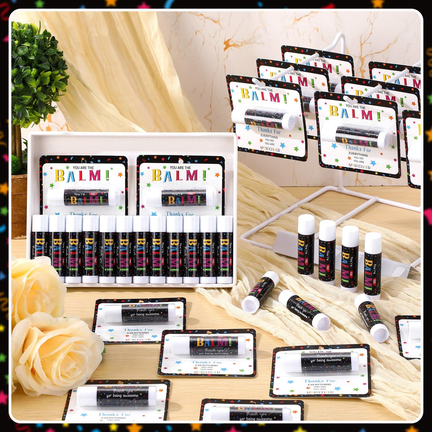 Sacubee 120 Pack Back to School Employee Teacher Appreciation Gifts Bulk Lip Balm Teacher Employee Staff Team Thank You Gifts You're the Balm Volunteer Appreciation Party Favor for Women Men Coworker