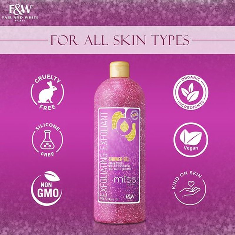 Fair and White, Miss White Exfoliating Shower Gel 1000ml - Formulated to Exfoliate Skin, with Pomegranate and Glycerin