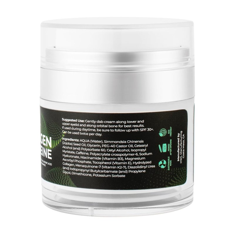 Caffeine Eye Cream - Collagen Formula for Wrinkles & Dark Circles | Infused with Hyaluronic Acid & Niacinamide, 1.7 Oz