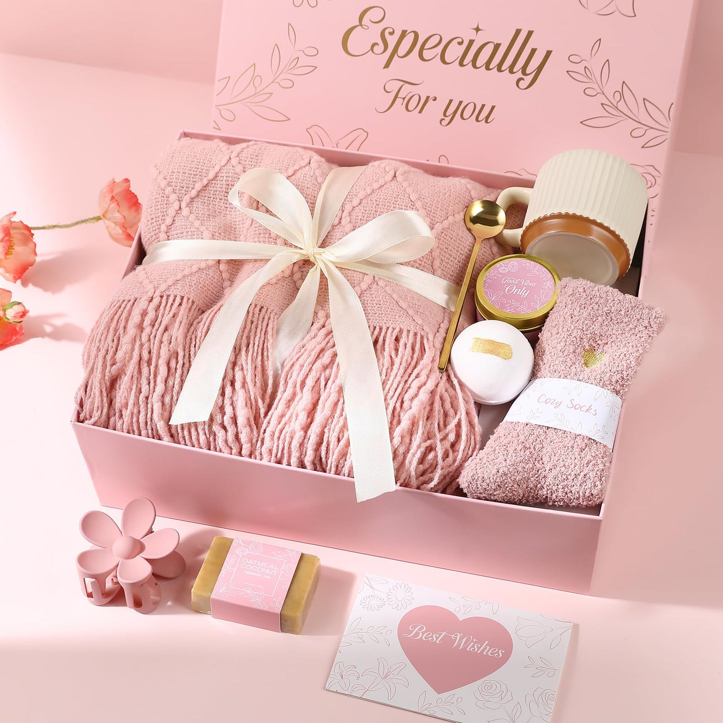 ENJOLLY Get Well Soon Gifts Baskets for Women Self Care Gifts,Birthday Gifts for Women Spa Care Package, Set for Mom Wife Girlfriend Sister Best Friend (Pink)