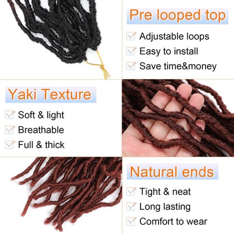 Ginger Faux Locs Crochet Hair with Dark Roots 22 Inch 7 Packs OT350 Soft Locs Crochet Hair for Black Women Pre Looped Crochet Locs Butterfly Loc Braid Hair(22inch,7packs,OT350)
