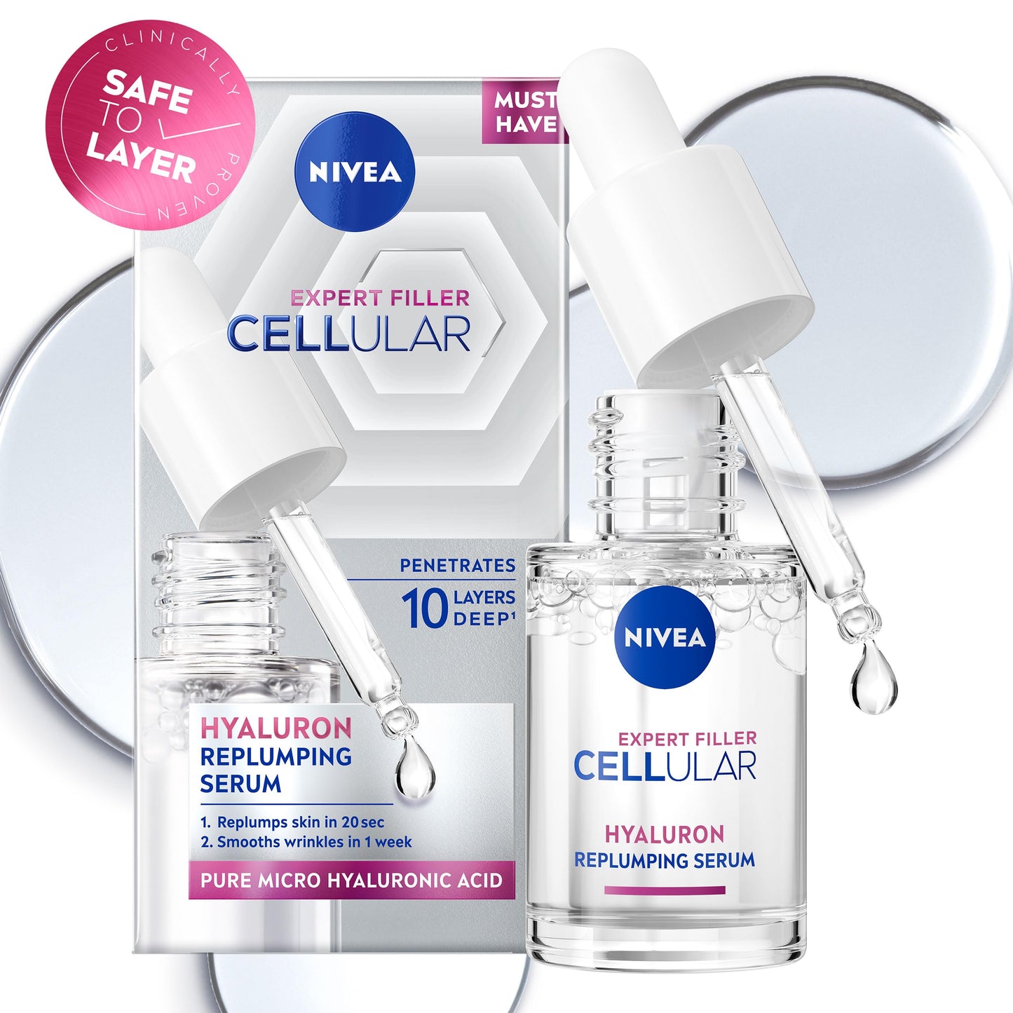 NIVEA Cellular Expert Filler Hyaluron Acid Replumping Serum (15ml), Anti-Ageing For Visibly Smoother, Hydrated, and Supple Skin, Dermatologically Approved Hyaluronic Acid Serum, Mini Size