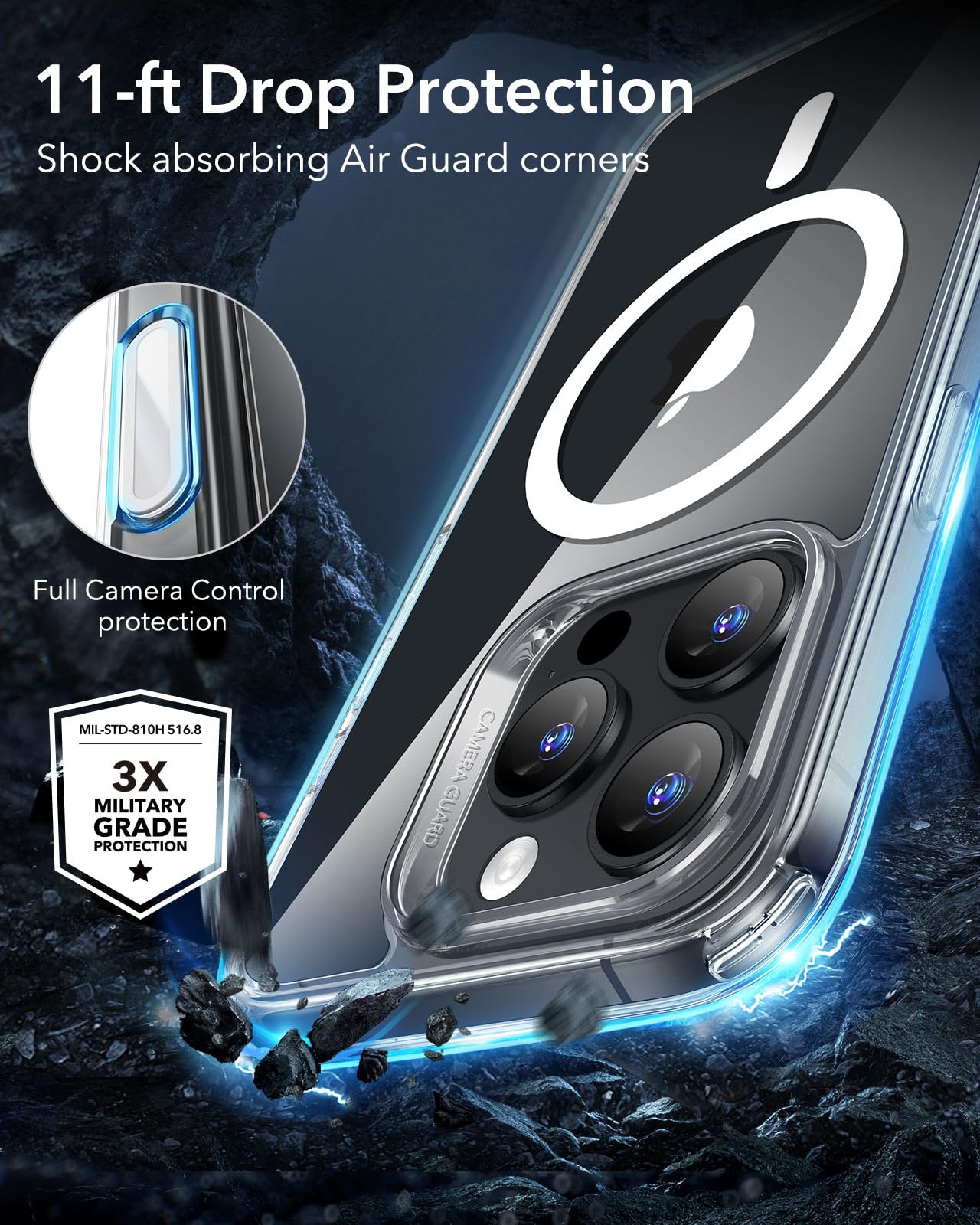 ESR for iPhone 16 Pro Case, Compatible with MagSafe, Shockproof Military-Grade tection, Magnetic iPhone Case for iPhone 16 Pro, Classic Hybrid Case (HaloLock), Clear Black