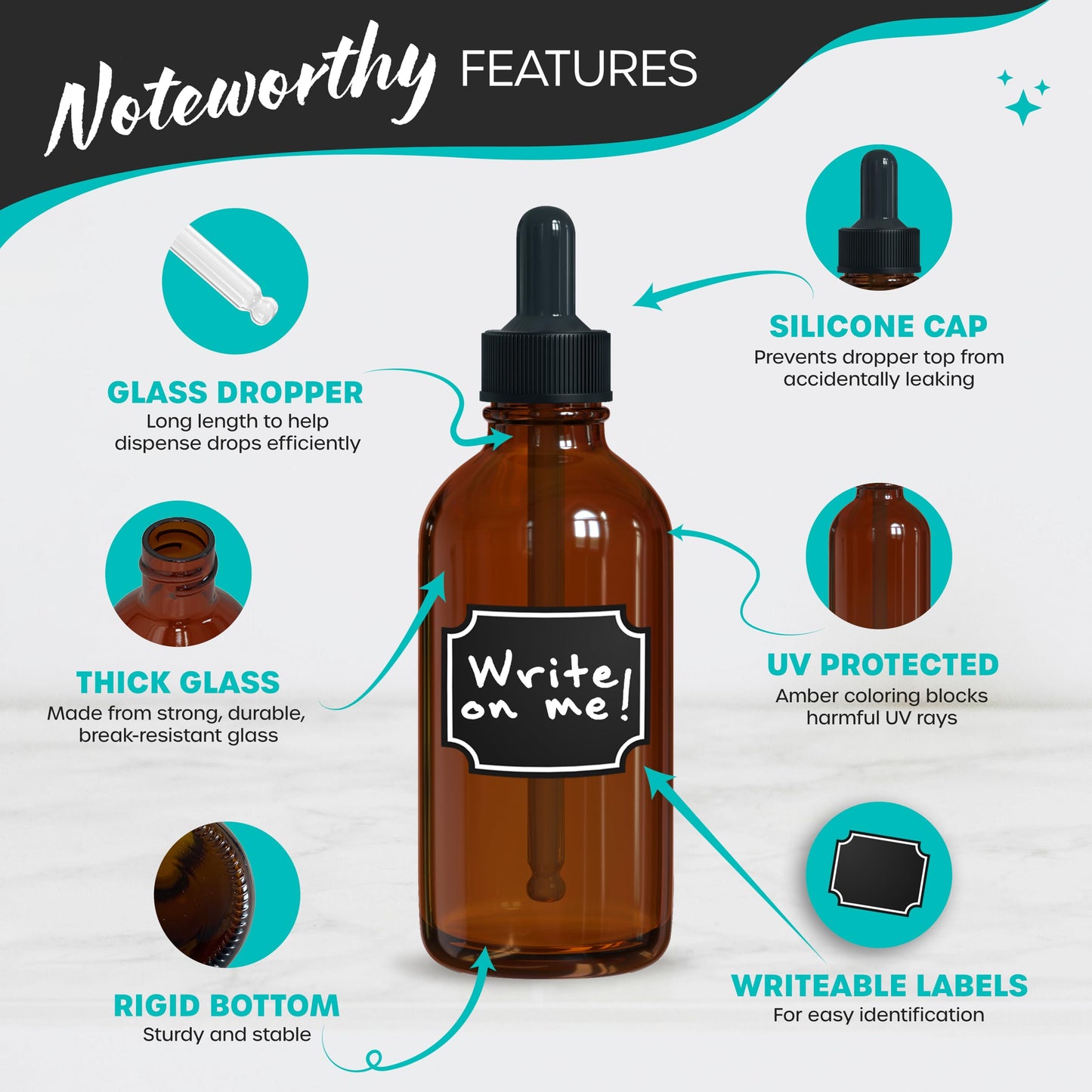 Nevlers 4 Oz Amber Glass Dropper Bottle 48 Pack Set