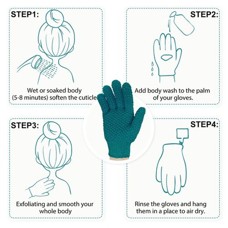 Evridwear Exfoliating Dual Texture Bath Gloves for Shower, Spa, Massage and Body Scrubs, Dead Skin Cell Remover, Gloves with Hanging Loop (1 Pair Deep Lake Heavy Glove)