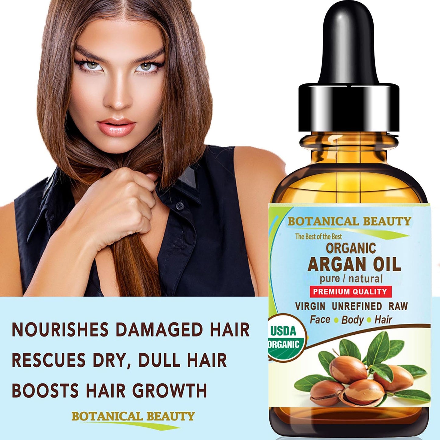 Botanical Beauty Organic ARGAN OIL 100% Pure Natural VIRGIN UNREFINED Cold-Pressed Carrier Oil for Face, Skin, Body, Hair, Lip, Nails. Rich in Vitamin E (0.5 Fl Oz)