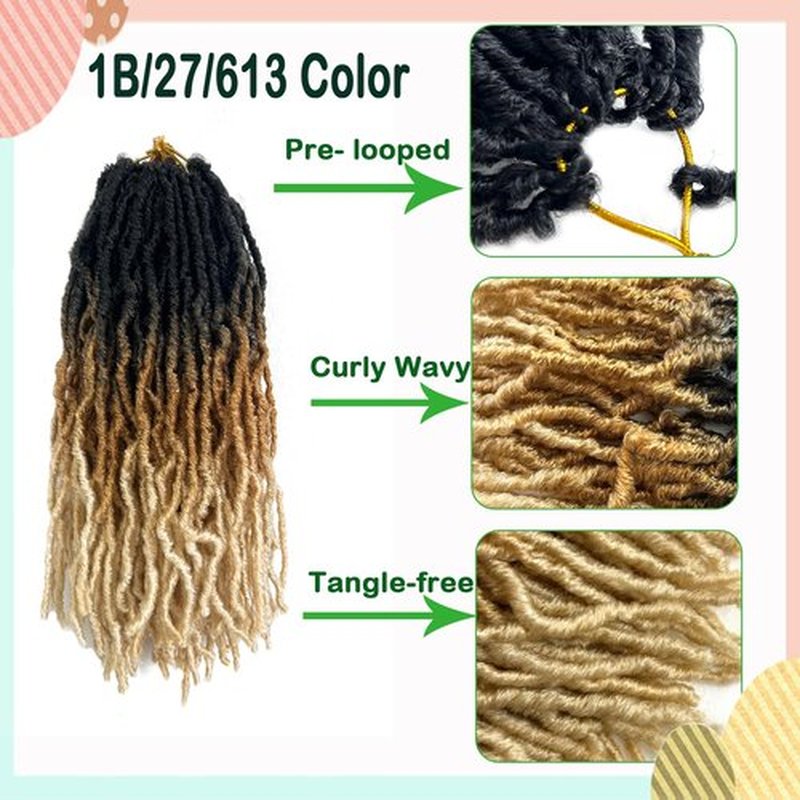 Ombre Soft Faux Locs Crochet Hair 14 Inch New Soft Locs 8 Packs Pre-looped Crochet Braids Short Soft Goddess Locs Curly Wavy Croceht Hair for Women(1B/27/613, 8packs)