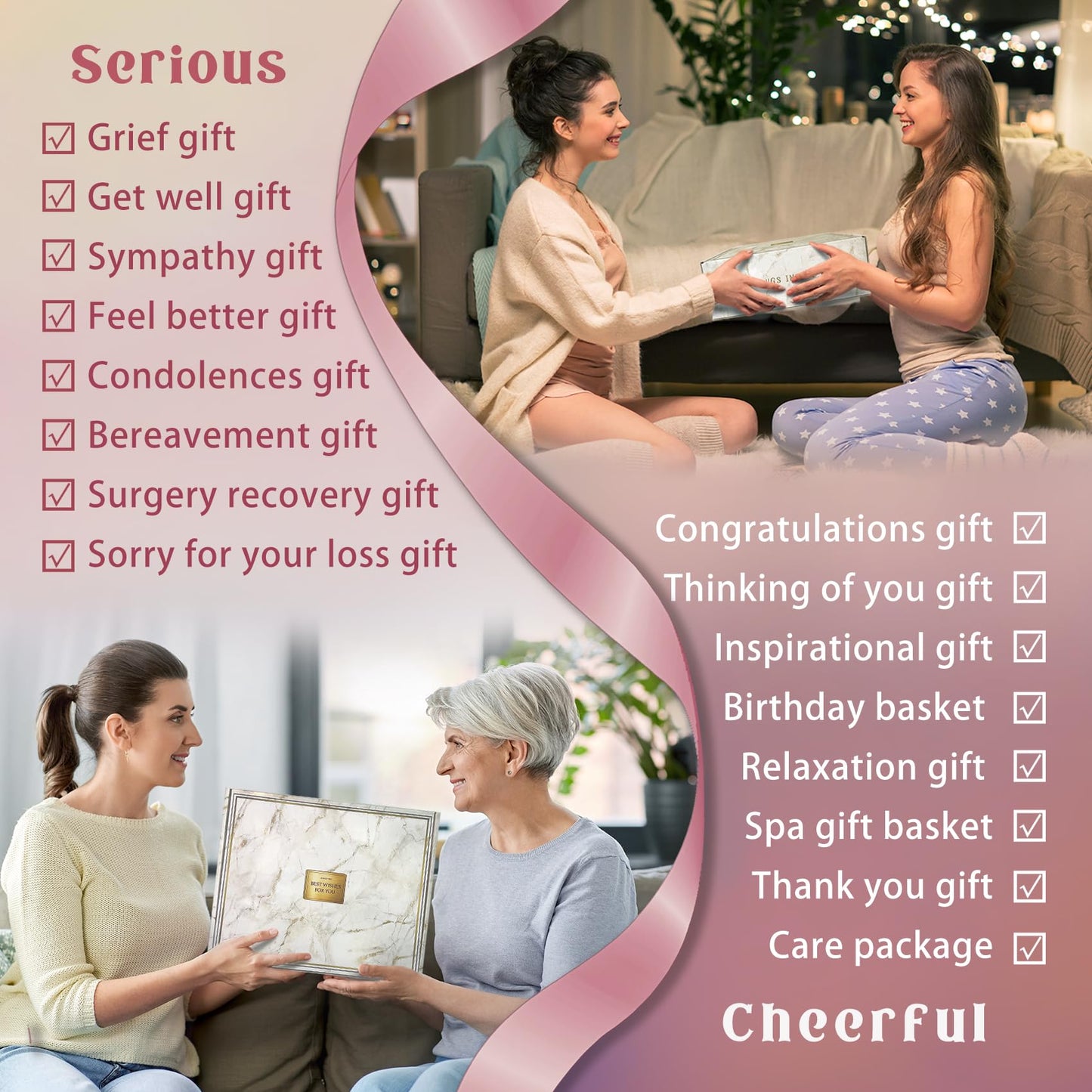 AHAGIFTREE Mother's Day Birthday Gifts Get Well Soon Gift Baskets For Women,12PC Get Well Gifts for Women After Surgery,Birthday Gifts,Care Package,Grief,Sympathy,Condolences Gift Basket (pink)