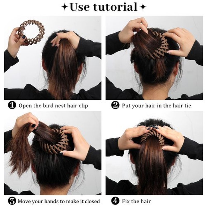 6Pcs Bird Nest Magic Hair Clips Hair Nest for Bun Strong Ponytail Holders for Women Girls (Dark, Large)