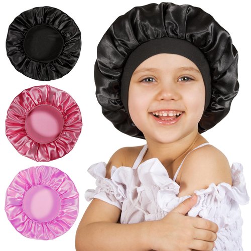 3 Pcs Bonnet for Kids, Silk Bonnet for Sleeping, Satin Bonnet for Sleeping, Soft Wide Band Silk Sleep Cap, Bonnet for Curly Hair for Teens Child Toddler