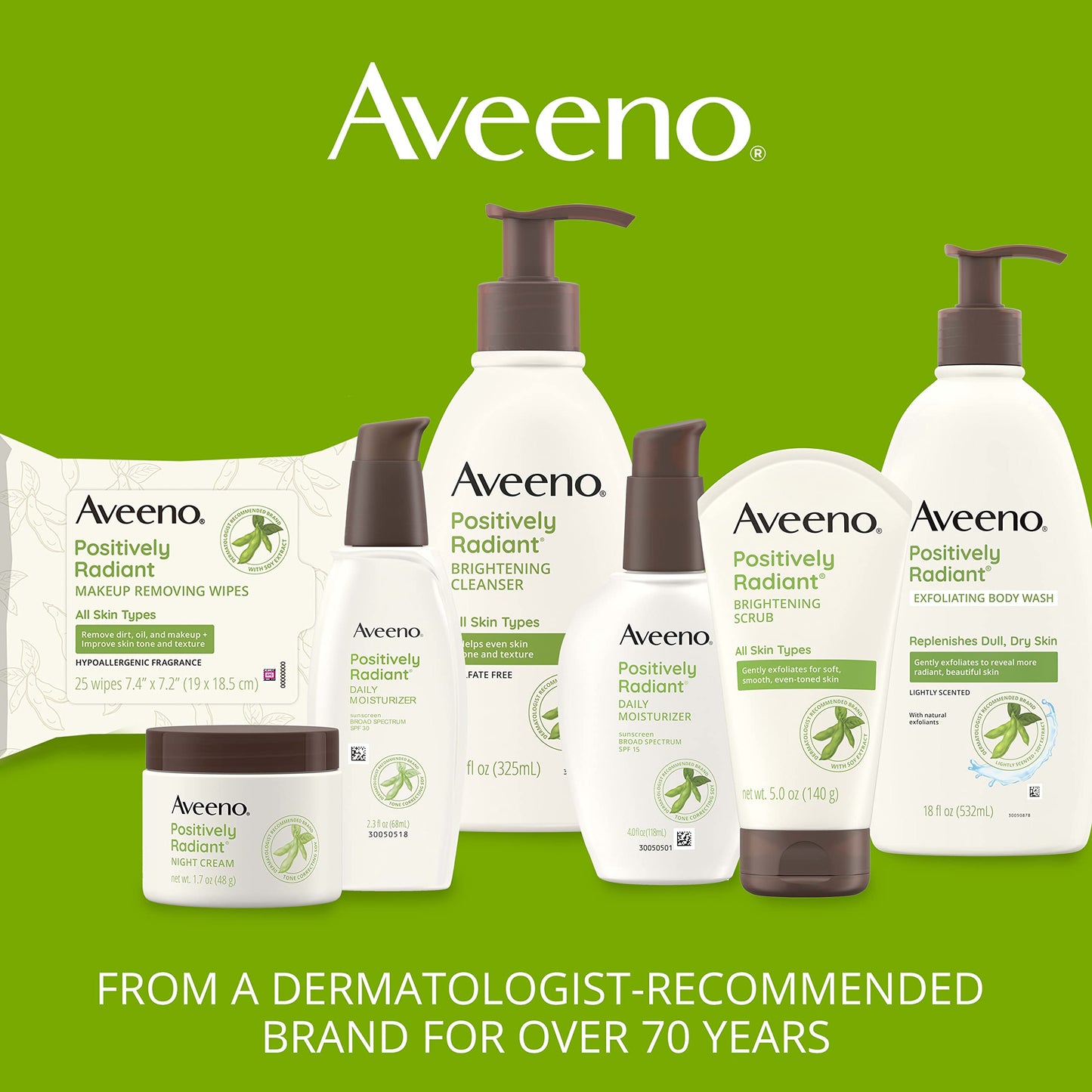 Aveeno Positively Radiant Brightening Facial Cleanser with Moisture Rich Soy Extract, Helps Even Skin Tone & Texture While Gently Lifting Away Dirt, Oil & Makeup, Sulfate-Free, 11 fl. oz (Pack of 2)