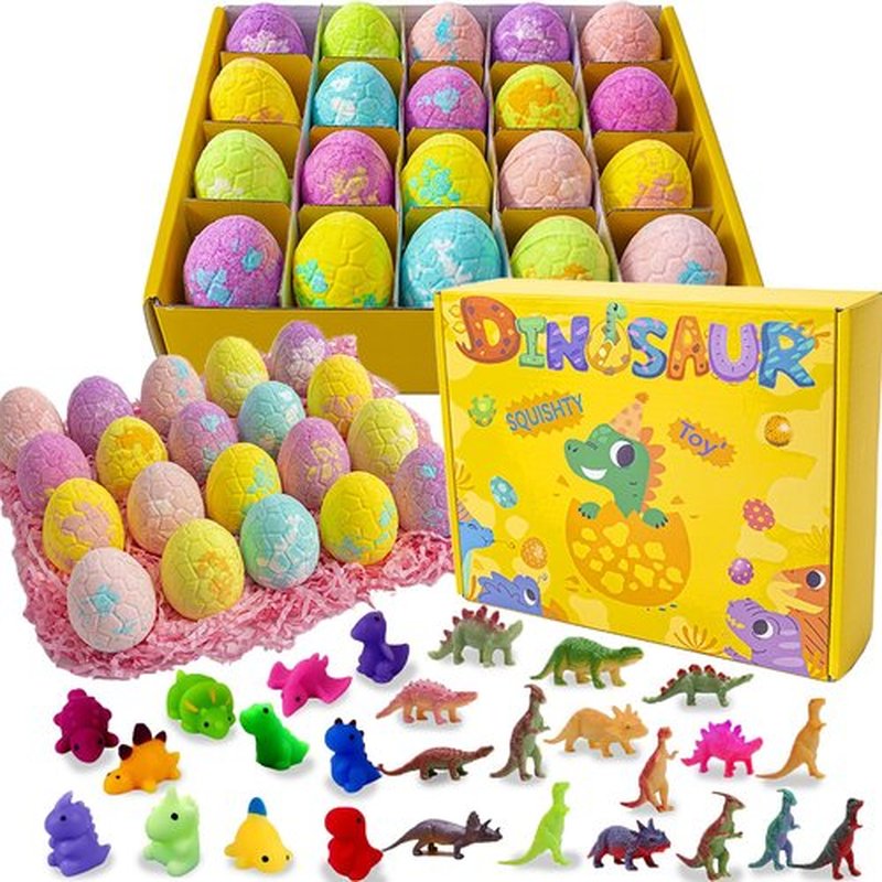 Kids Dinosaur Egg Bath Bomb - Easter Kids Bath Bomb with 25 Surprises Inside - Dinosaur Gifts for 3 4 5 6 7 and 8 Year Old Boys and Girls Kids Gifts - Perfect for Birthdays