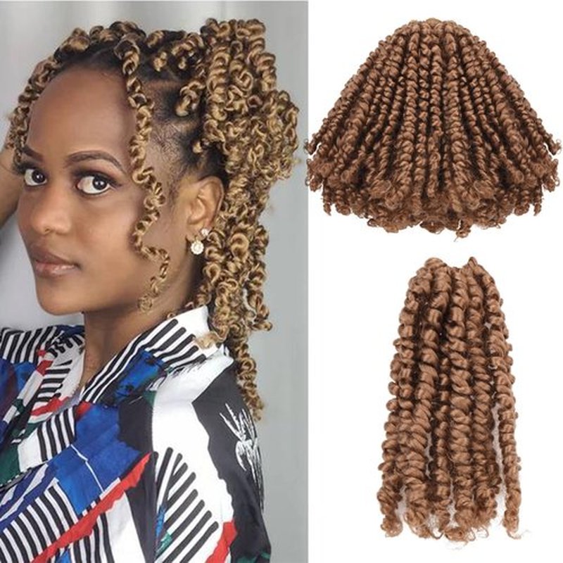 6 Inches 8 Packs Super Short Passion Twist Crochet Hair for Black Women and Kids-Natural Blonde Pre Looped Pretwisted Crochet Hair Extension Braided by Spring Kinky Bohemian Curls(6"-8 Packs,27#)
